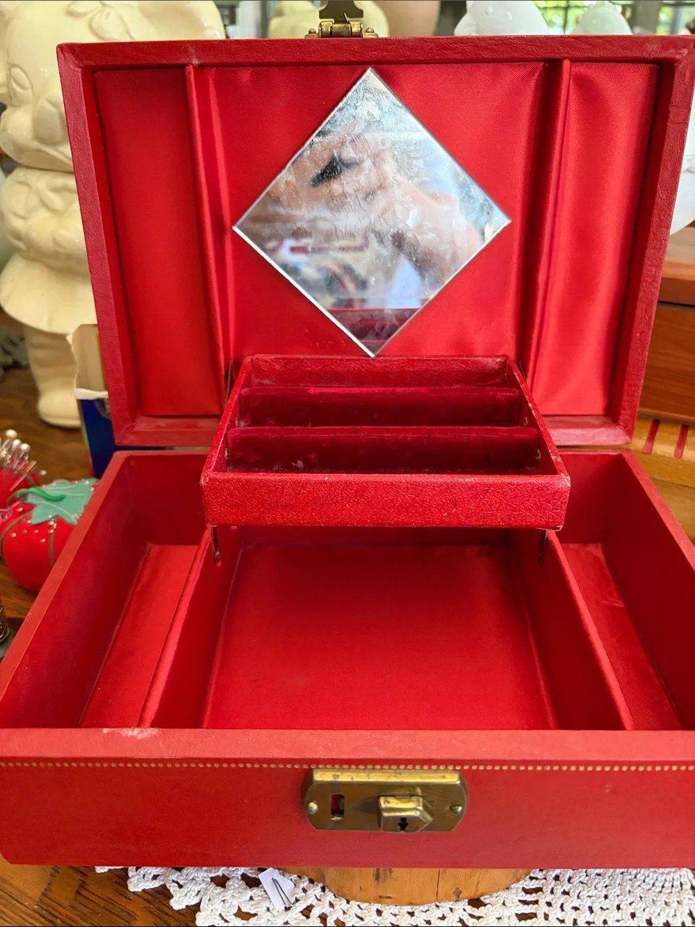 Classic Red Jewelry Organizer Box with Gold Hardware